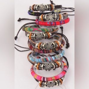 26032 Six Pk Leather Double Strand Celtic Cross Macrame Aztec Bracelet Wholesale
